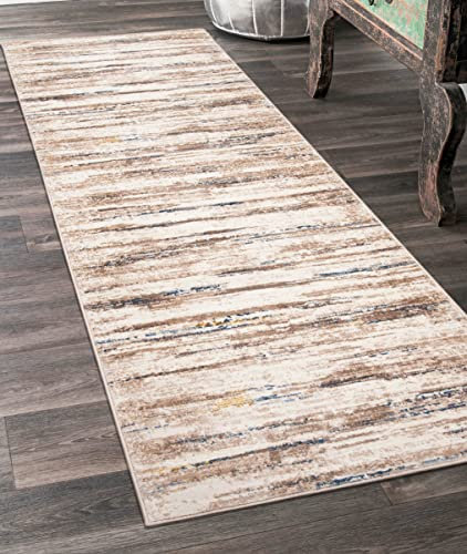 Carpeto Rugs Teppich Läufer Flur - Modern Teppichläufer – Kurzflor, Weich - für Vorzimmer Eingangsbereich Schlafzimmer Küche - Abstrakt Muster 100 cm Breite - Creme Beige 100 x 200 cm