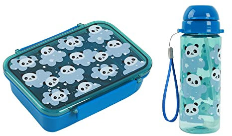 I-Drink – Bundle Lunch box + Borraccia Tritan 400ml, per Bambini, Porta Merenda, Picnic, Scuola, Senza BPA, con Disegni di Infanzia (Panda)