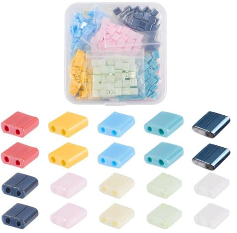 Lot de 500 perles carrées en verre Tila de 5 mm, 10 couleurs, 2 trous, perles d'espacement carrées à dos plat pour la fabrication de bijoux