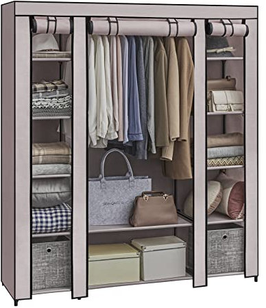 SONGMICS LSF003P02 Armoire en Tissu, Armoire Portable pour Chambre à Coucher, Porte-vêtements, 45 x 150 x 175 cm, 12 Compartiments, Structure en métal, Rose poussiéreux