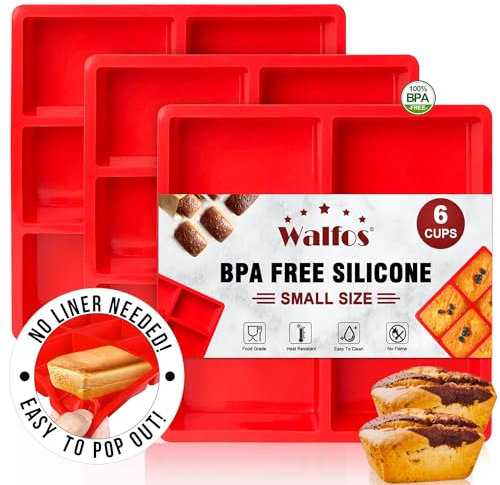 Walfos Silicone Mini Bread Baking Pan 6 Cavities Non-Stick Silicone Mini Loaf Pans 3 pcaks Food Grade Baking Mold For Bread, Cakes, Muffin, Dough, Easy Pop Out and Dishwasher Safe