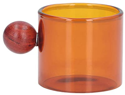 Taza de café multiusos, taza de café resistente al calor, vasos para beber, con bola de madera, de estilo simple y vintage, tazas claras para café, té de cerveza(ámbar)