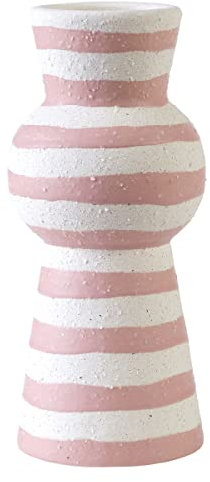 Elements Vase en céramique texturée à Rayures Blanches et Roses 9,9 x 9,9 x 20,8 cm