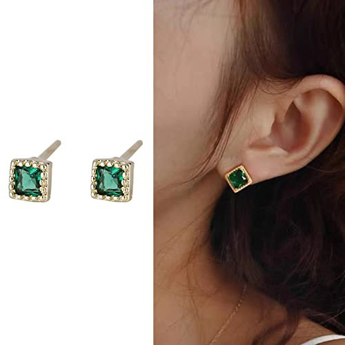 Atentuyi Pequeños Pendientes Esmeralda Oro Verde Cz Pendientes De Cristal Verde Pequeños Pendientes De Esmeralda Cuadrados Pendientes De Diamantes De Imitación Joyas Para Mujeres Y Niñas