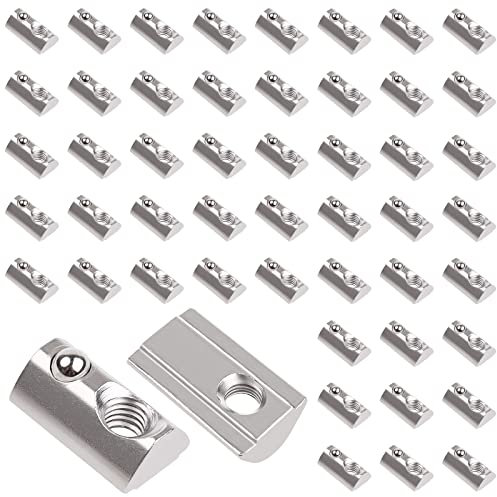 Yeepeo 50 Stück Nutensteine mit kugel Nut 8, 30-Serie Nutenstein M6 Gewinde mit Zentrierung Steg, Kohlenstoffstahl Gleitmutter mit Federkugel T Nutsteine Set für Aluminiumprofil-Extrusionsschlitz