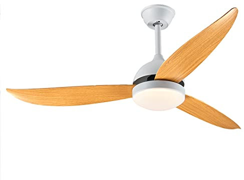 Drumm Ventilatore da soffitto con luce e telecomando,Pale in legno naturale addensato,Silenzioso,Motore in rame,3 velocità,3 luminosità,Φ132 cm,Legno+Bianco