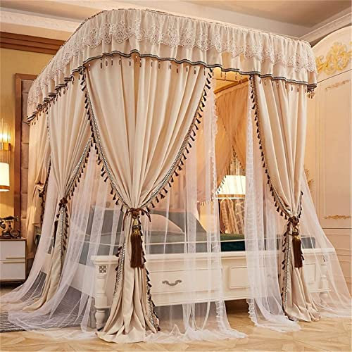 AFLCIO Zanzariera a baldacchino da letto, baldacchino a baldacchino elegante principessa a 4 angoli, zanzariera a binario a forma di U crittografata e spessa, accessori per la decorazione della cam
