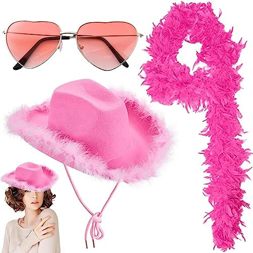 Teksome Chapeau Cowgirl Rose - Chapeau de Cow-Boy Western Moelleux à Fourrure avec Plumes - Chapeau à Paillettes Preppy Western à la Mode pour Mariage avec Photographie de fête Unique