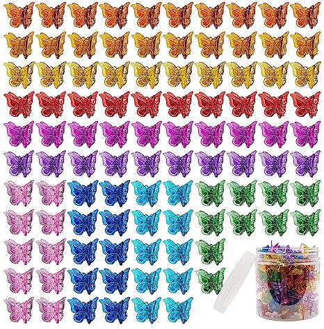 Lot de 100 pinces à cheveux papillon de couleurs assorties, belles mini pinces à cheveux papillon pour femmes et filles (couleur transparente)