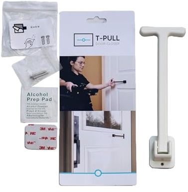 T-Pull Manual Door Closer for Wheelchair Users - Canadian Made Accessibility Aid - Swivel Design for Interior/Exterior Doors (White ABS)