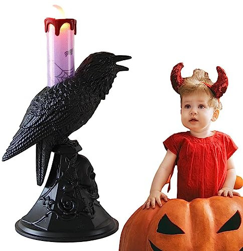 Teksome Krähe Licht – Kerzenständer Vögel Licht Dekoration, Schreibtischlampe LED Birne, Vintage Harz Vogel Lampe, Krähe Licht, Rabe Tischlampen für Zuhause, Nachttisch, Wohnzimmer