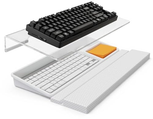 Tilted Keyboard Stand w/Wrist Rest & Storage Tray - Klearlook Angle Adjustable Keyboard Riser for Desk,16.9x7.3in Ergonomic Acrylic Computer Keyboard Holder, Comfortable Typing for Home Office-White