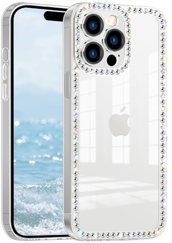 VAOXTY Compatible with iPhone 15 Case Clear Bling Diamond Rhinestone Cute for Girls Women Girly Case Glitter Shiny Sparkle Gem Design Soft Silicone Luxury Fashion Protective 3D Phone Case