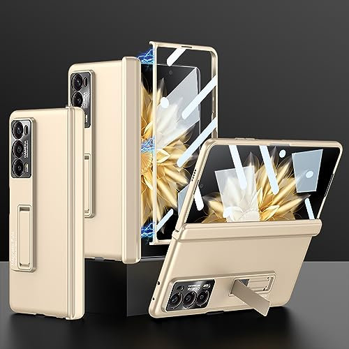 COQUE Honor Magic V2 Hülle mit gehärteter Folie,zusammenklappbare All-Inclusive-Hülle,zusammenklappbare Handyhülle für Honor Magic V2-Nebeliges Gold