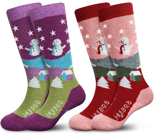 Hylaea Merino Wool Ski Socks Kids, Knee-high Warm Thermal Snowboard Skating Socks for Toddler Boys and Girls Pink Red Gray Blue Small