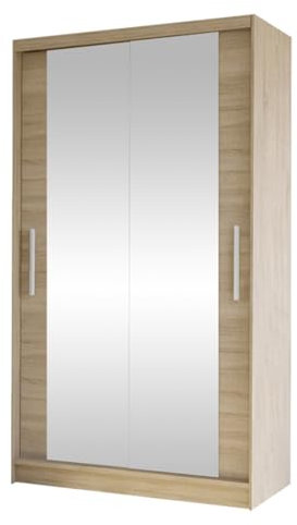 Mirjan24 Kleiderschrank Margite VII mit 2 Spiegel, Kleiderstange und 5 Fächer, Schlafzimmerschrank, Flurschrank, Garderobenschrank, Schwebetürenschrank (Sonoma Eiche)