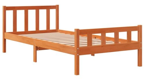 vidaXL Bed Frame with Headboard, Bed Base for Bedroom, Mattress Foundation for Single, Modern Style, Wax Brown 75x190 cm Small Single Solid Wood Pine