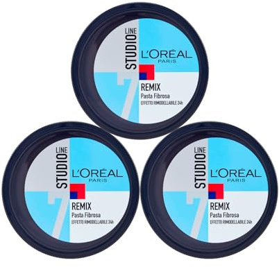 L'Oréal Paris Studio Line Remix Faserpaste, wiederformbar, lange Lebensdauer 24 Stunden, mit flexiblen Fixiermitteln, Halt 7, extra stark, 3 Dosen à 150 ml