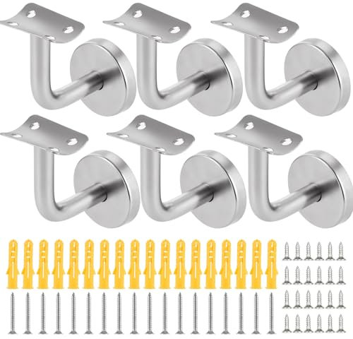 AKOLAFE Pack of 6 Stainless Steel Handrail Holder, Outdoor Railing Support Bracket, Silvery Stair Railing, Indoor Shwerbelast Wall Bracket (60 x 60 mm)