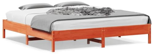 vidaXL Massivholzbett, Holzbett Bett für Schlafzimmer, Bettgestell Bettrahmen mit Lattenrost, Doppelbett Schlafzimmerbett, Wachsbraun 180x200cm Kiefer