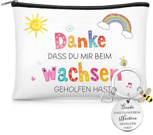 Weewooday Abschiedsgeschenk Erzieherin Lehrer Danke Kosmetiktasche Schlüsselanhänger mit Gravur Kulturbeutels Make-Up Tasche Danke Geschenk für Kindergarten Kita Abschied Dankeschön Geschenk(Biene)