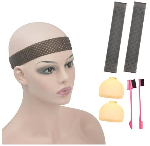 2 Stück Silikon Perückenband, Silikon Rutschfestes Perückenbänder, Mit Atmungsaktiven Löcher, Nahtloses Atmungsaktive Perückenband für Sport Yoga（Schwarz）