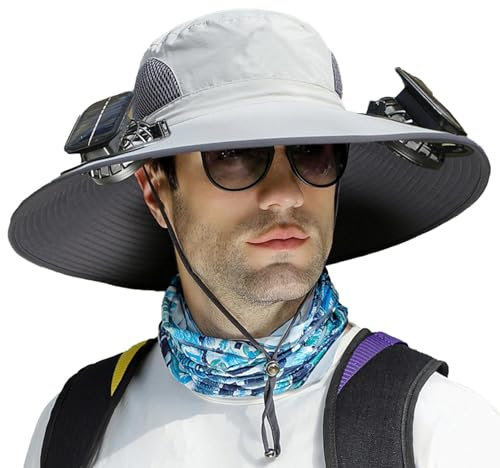 Fukamou Sombrero De Pesca con Ventilador Solar De ala Ancha,Sombrero De Pesca con Ventilador Solar De ala Ancha | Sombrero De Protección Solar - Sombrero para El Sol Al Aire Libre con Ventilador