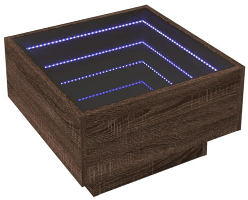 vidaXL Coffee Table with LED Brown Oak 50x50x30 cm Engineered Wood