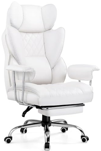 GTPLAYER Gaming Chair, Executive Office Desk Ergonomic Computer Chair with Footrest Heavy Duty High Back Lumbar Support Home Recliner Swivel Chairs (White)