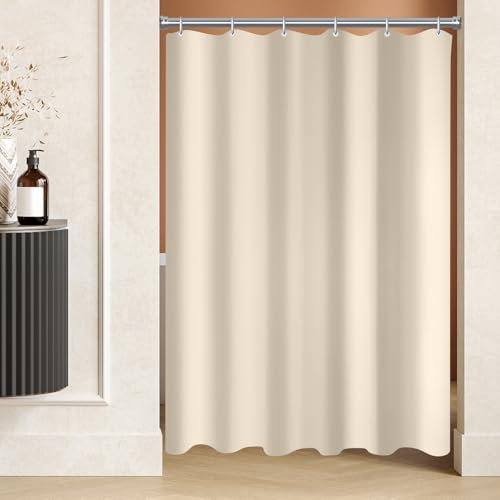 Lerores Rideau de douche, 90 x 90 cm, beige, ourlet lesté, anti-moisissure, imperméable, lavable, en tissu polyester, pour salle de bain, baignoire avec 6 anneaux de rideau de douche