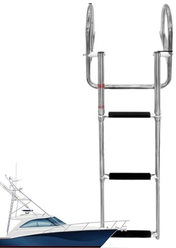 Telescopic Boat Ladder, Pontoon Boat Ladder, Stainless Steel Extendable Boat Ladder, Folding Dock Ladder, Non-Slip Steps, Stainless Steel Swimming Deck with Pedal Handrails for Ships, Yachts