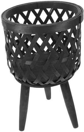 NULYLU Blumenstand Blumentopf aus Korbgeflecht mit Ständer Pflanzkorbhalter geflochtener Blumentopf Anlage Blumenkorb blumenständer Pflanzenständer drinnen Pflanzen Stehen hölzern Black