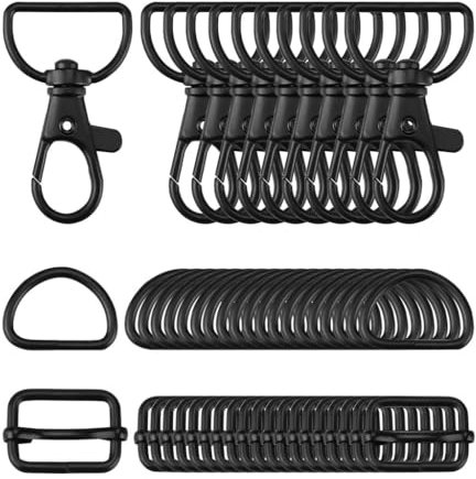 DAYnagh 50 Stück 25 mm Metall-D-Ringe für Taschen, drehbare Karabinerhaken, Tri-Glide-Schnallen für Tasche, Geldbörse, Gürtel, Nähen, Taschen, Zubehör, Handtaschen, Hardware (schwarz), Schwarz ,