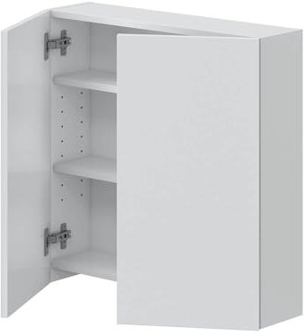 Hängeschrank >DESTAL< Der moderne Schrank DESTAL in glänzendem Weiß misst 60 cm Breite, 60 cm Höhe und 16 cm Tiefe. Aus melaminbeschichtetem Holzwerkstoff gefertigt, bietet er 2 Türen und 3 Fächer.