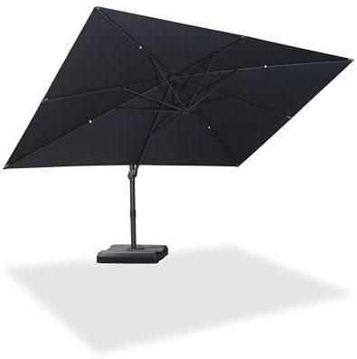 PURPLE LEAF 3 X 4 M Patio Cantilever Umbrella Outdoor Square Adjustable Offset Umbrellas with 360-degree Rotation and 8 Heavy Duty Metal Ribs for Garden Deck Pool Gray