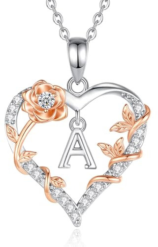 EUDORA Harmony Ball Rosa Cuore Collana con iniziale A per donne Lettera A Alfabeto iniziale Collane Rame Placcato rodio Ciondolo con Zirconi Cubici, Iniziali Gioielli Regali per Donne Moglie, 18