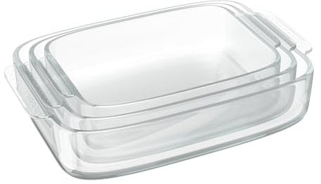 Relaxdays Plat à Four, Lot de 3 (3 Tailles), rectangulaire, pour Vos lasagnes ou Votre gratin, Transparent