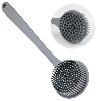 Silicone Back Scrubber for Shower Bath Body Brush with Long Handle (Gray)