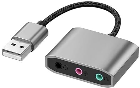 USB auf 3,5mm Klinke Adapter, Externe Soundkarte, USB Kopfhörer und Mikrofon Klinkenadapter, Headset Aux USB Adapter