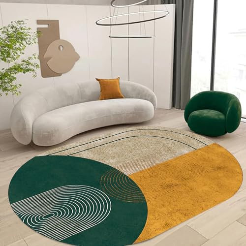 Designer Oval Teppiche großen Wohnzimmern Schlafzimmern Arbeitszimmer BalkonenModernes geometrisches Design Grün Taupe Lounge-Dekor Gelb The Carpet