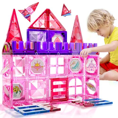 BLmukce Magnetic Building Tile Blocks Set, STEM Educational 3D Construction Toys for Kids 3-10 Year Old, Montessori Sensory Learning Activities Gift for Toddlers Boys Girls (54PCS)