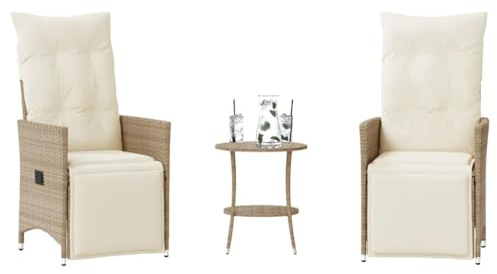 Festnight Rattan Balkonmöbel Set 3 Teilig Gartenstuhl mit Fußteil Gartensessel Verstellbar Lehne Balkon Möbel Kleiner Balkon Sitzgruppe Garten 2 Personen Balkon Set Balkonset 2 Stühle 1 Tisch