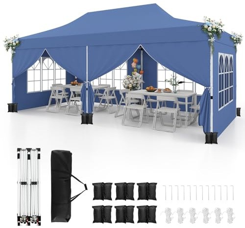 RELAX4LIFE 3x6 m Pavillon, 18 m² Faltpavillon mit 6 Abnehmbaren Seitenwänden, Höhenverstellbares Partyzelt, Gartenpavillon Wasserabweisend UV-Schutz 50+, Festzelt für Garten Party Hochzeit (Blau)