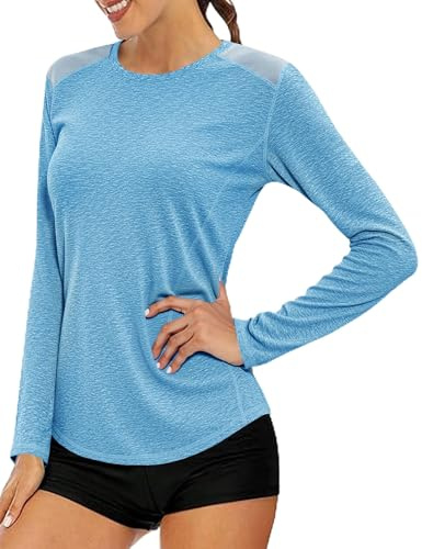 Gyabnw Women's Long Sleeve Gym Top Quick Dry Mesh Shoulder | Quick dry fabric, breathable mesh shoulder panels, long sleeve athletic fit, for running yoga and gym training