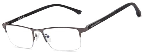 Amorays Premium-Lesebrille Herren Aluminium Anti-Blaulicht Lesebrillen Anti-Müdigkeit Lesehilfe Brille DF8007(Grau,+1.00)