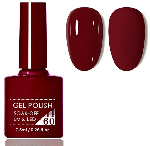 Wine Red Gel Nail Polish - Gel Nail Varnish Long Lasting Nail Paint Healthy Soak Off UV/LED Gel Nail Varnish with Base & Top Coat DIY - Gel Nail Gifts for Salon & Home Use