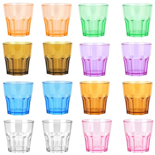 16 Pièce Verre a Eau en Acrylique Réutilisables, Multicolore de 160 ml | Verres à Jus et Soda Tumbler, 5.63 OZ Gobelets Empilables Colorés Sans BPA pour Camping Restaurant (16PCS, 8 Colours)