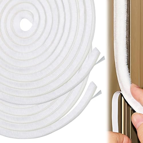 10m Draft Excluder for Doors, 7mm(W) x8mm(T) Brush Draught Excluder Strip, Self-Adhesive for Door Windows (White)
