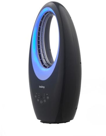 Beldray Compact Bladeless Tower Fan - 50W Oscillating Cooling Fan with Remote Control, 3 Speeds, 7.5 Hour Timer, LED Colour Changing Lights, 45° Oscillation, Grey