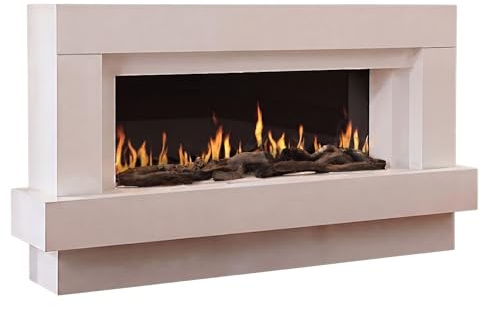 CHEMIN'ARTE Chimenea eléctrica de pie Blanca - Linea 3XL 152 cm con LED Efecto Llama, 7 Colores, WiFi, diseño en Francia